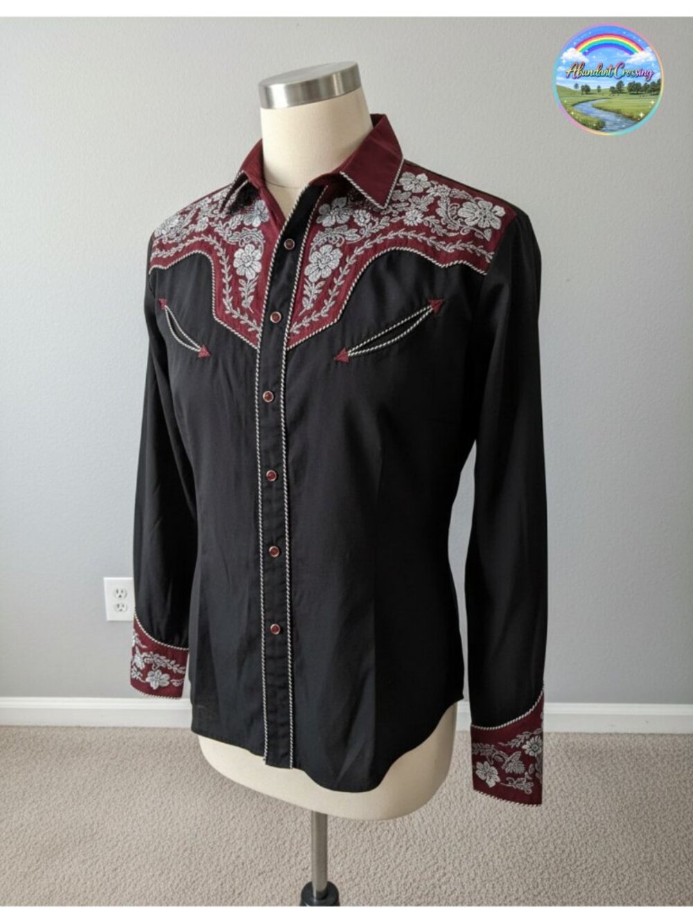Western Embroidered Snap Button Down Shirt Men Cowboy Long Sleeve